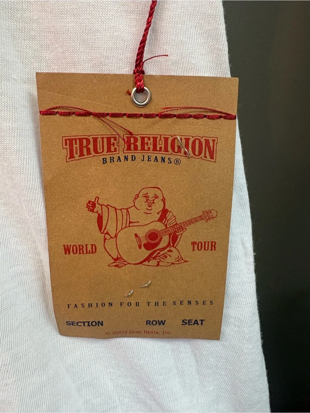 True Religion White T-Shirt with Red Buddha Guitar Graphic Medium